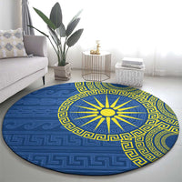 Vergina Sun Macedonia Round Carpet Greek Pattern Blue - Wonder Print Shop