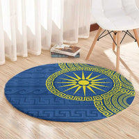 Vergina Sun Macedonia Round Carpet Greek Pattern Blue - Wonder Print Shop