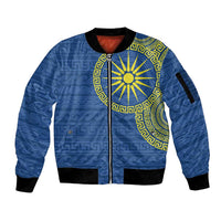 Vergina Sun Macedonia Sleeve Zip Bomber Jacket Greek Pattern Blue - Wonder Print Shop