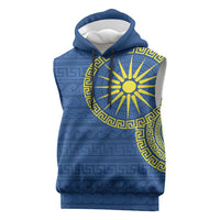 Vergina Sun Macedonia Sleeveless Hoodie Greek Pattern Blue - Wonder Print Shop