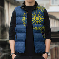 Vergina Sun Macedonia Sleeveless Puffer Jacket Greek Pattern Blue - Wonder Print Shop