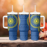 Vergina Sun Macedonia Tumbler With Handle Greek Pattern Blue - Wonder Print Shop