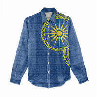 Vergina Sun Macedonia Women Casual Shirt Greek Pattern Blue - Wonder Print Shop