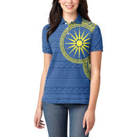 Vergina Sun Macedonia Women Polo Shirt Greek Pattern Blue - Wonder Print Shop