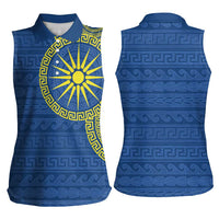 Vergina Sun Macedonia Women Sleeveless Polo Shirt Greek Pattern Blue - Wonder Print Shop