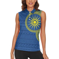 Vergina Sun Macedonia Women Sleeveless Polo Shirt Greek Pattern Blue - Wonder Print Shop