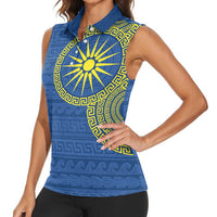 Vergina Sun Macedonia Women Sleeveless Polo Shirt Greek Pattern Blue - Wonder Print Shop