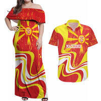 Macedonia Football Custom Couples Matching Off Shoulder Maxi Dress and Hawaiian Shirt Go Risovi Grunge Style - Wonder Print Shop