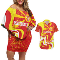 Macedonia Football Custom Couples Matching Off Shoulder Short Dress and Hawaiian Shirt Go Risovi Grunge Style - Wonder Print Shop