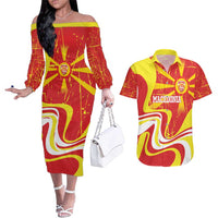 Macedonia Football Custom Couples Matching Off The Shoulder Long Sleeve Dress and Hawaiian Shirt Go Risovi Grunge Style - Wonder Print Shop