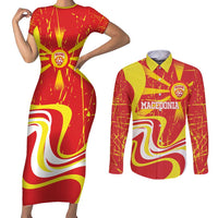 Macedonia Football Custom Couples Matching Short Sleeve Bodycon Dress and Long Sleeve Button Shirt Go Risovi Grunge Style - Wonder Print Shop