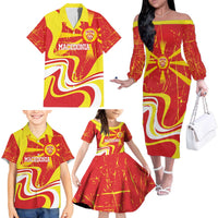 Macedonia Football Custom Family Matching Off The Shoulder Long Sleeve Dress and Hawaiian Shirt Go Risovi Grunge Style - Wonder Print Shop
