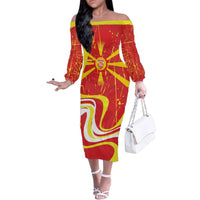 Macedonia Football Custom Family Matching Off The Shoulder Long Sleeve Dress and Hawaiian Shirt Go Risovi Grunge Style - Wonder Print Shop