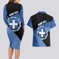 Personalised Greece Hellas Couples Matching Long Sleeve Bodycon Dress and Hawaiian Shirt Coat Of Arms - Wonder Print Shop