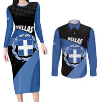 Personalised Greece Hellas Couples Matching Long Sleeve Bodycon Dress and Long Sleeve Button Shirt Coat Of Arms - Wonder Print Shop