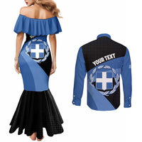 Personalised Greece Hellas Couples Matching Mermaid Dress and Long Sleeve Button Shirt Coat Of Arms - Wonder Print Shop