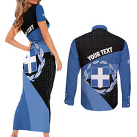 Personalised Greece Hellas Couples Matching Short Sleeve Bodycon Dress and Long Sleeve Button Shirt Coat Of Arms - Wonder Print Shop
