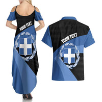 Personalised Greece Hellas Couples Matching Summer Maxi Dress and Hawaiian Shirt Coat Of Arms - Wonder Print Shop