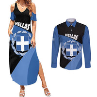 Personalised Greece Hellas Couples Matching Summer Maxi Dress and Long Sleeve Button Shirt Coat Of Arms - Wonder Print Shop