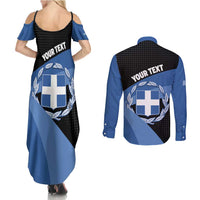 Personalised Greece Hellas Couples Matching Summer Maxi Dress and Long Sleeve Button Shirt Coat Of Arms - Wonder Print Shop
