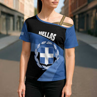 Personalised Greece Hellas Cross Shoulder Shirt Coat Of Arms - Wonder Print Shop