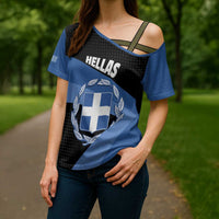 Personalised Greece Hellas Cross Shoulder Shirt Coat Of Arms - Wonder Print Shop