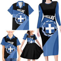 Personalised Greece Hellas Family Matching Long Sleeve Bodycon Dress and Hawaiian Shirt Coat Of Arms - Wonder Print Shop