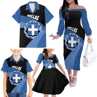 Personalised Greece Hellas Family Matching Off The Shoulder Long Sleeve Dress and Hawaiian Shirt Coat Of Arms - Wonder Print Shop