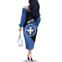 Personalised Greece Hellas Family Matching Off The Shoulder Long Sleeve Dress and Hawaiian Shirt Coat Of Arms - Wonder Print Shop