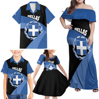 Personalised Greece Hellas Family Matching Off Shoulder Maxi Dress and Hawaiian Shirt Coat Of Arms - Wonder Print Shop