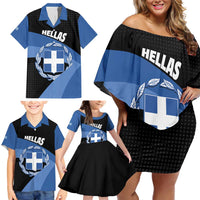 Personalised Greece Hellas Family Matching Off Shoulder Short Dress and Hawaiian Shirt Coat Of Arms - Wonder Print Shop