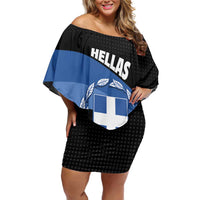 Personalised Greece Hellas Family Matching Off Shoulder Short Dress and Hawaiian Shirt Coat Of Arms - Wonder Print Shop