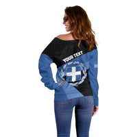 Personalised Greece Hellas Off Shoulder Sweater Coat Of Arms - Wonder Print Shop