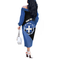 Personalised Greece Hellas Off The Shoulder Long Sleeve Dress Coat Of Arms - Wonder Print Shop