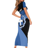 Personalised Greece Hellas Short Sleeve Bodycon Dress Coat Of Arms - Wonder Print Shop