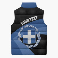 Personalised Greece Hellas Sleeveless Puffer Jacket Coat Of Arms - Wonder Print Shop