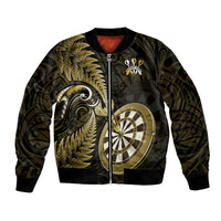 Personalised New Zealand Darts Bomber Jacket Happiness Is A Tight Threesome Maori Gold - Wonder Print Shop