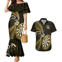 Personalised New Zealand Darts Couples Matching Mermaid Dress and Hawaiian Shirt Happiness Is A Tight Threesome Maori Gold - Wonder Print Shop