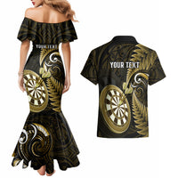 Personalised New Zealand Darts Couples Matching Mermaid Dress and Hawaiian Shirt Happiness Is A Tight Threesome Maori Gold - Wonder Print Shop