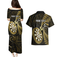 Personalised New Zealand Darts Couples Matching Puletasi Dress and Hawaiian Shirt Happiness Is A Tight Threesome Maori Gold - Wonder Print Shop
