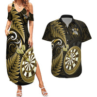 Personalised New Zealand Darts Couples Matching Summer Maxi Dress and Hawaiian Shirt Happiness Is A Tight Threesome Maori Gold - Wonder Print Shop