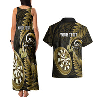 Personalised New Zealand Darts Couples Matching Tank Maxi Dress and Hawaiian Shirt Happiness Is A Tight Threesome Maori Gold - Wonder Print Shop