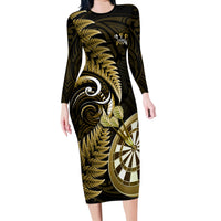 Personalised New Zealand Darts Family Matching Long Sleeve Bodycon Dress and Hawaiian Shirt Happiness Is A Tight Threesome Maori Gold - Wonder Print Shop
