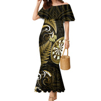 Personalised New Zealand Darts Family Matching Mermaid Dress and Hawaiian Shirt Happiness Is A Tight Threesome Maori Gold - Wonder Print Shop