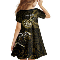 Personalised New Zealand Darts Family Matching Off Shoulder Long Sleeve Dress and Hawaiian Shirt Happiness Is A Tight Threesome Maori Gold - Wonder Print Shop