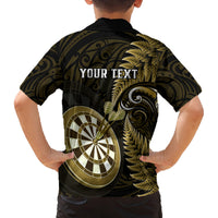 Personalised New Zealand Darts Family Matching Off Shoulder Short Dress and Hawaiian Shirt Happiness Is A Tight Threesome Maori Gold - Wonder Print Shop