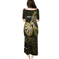 Personalised New Zealand Darts Family Matching Puletasi Dress and Hawaiian Shirt Happiness Is A Tight Threesome Maori Gold - Wonder Print Shop