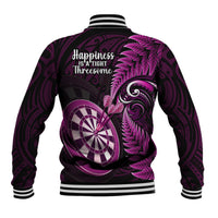 New Zealand Darts Baseball Jacket Happiness Is A Tight Threesome Maori Pink - Wonder Print Shop