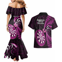New Zealand Darts Couples Matching Mermaid Dress and Hawaiian Shirt Happiness Is A Tight Threesome Maori Pink - Wonder Print Shop