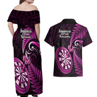 New Zealand Darts Couples Matching Off Shoulder Maxi Dress and Hawaiian Shirt Happiness Is A Tight Threesome Maori Pink - Wonder Print Shop